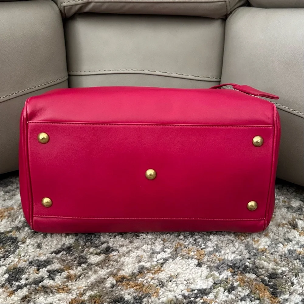 SAINT LAURENT FUCHSIA YSL 2 WAY LEATHER DUFFEL BOSTON CROSSBODY BAG CARDS & COA - Picture 8 of 16